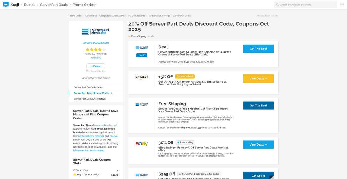 20% Off Server Part Deals Discount Code, Coupons Oct 2025 Screenshot