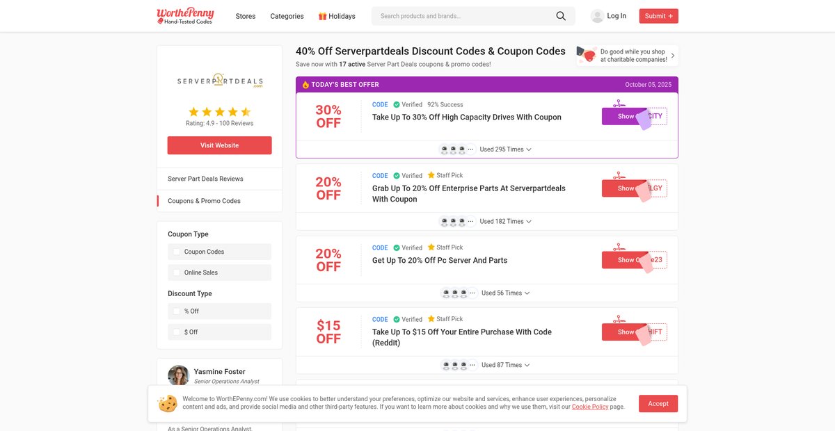 40% Off Serverpartdeals Discount Codes & Coupon Codes Screenshot