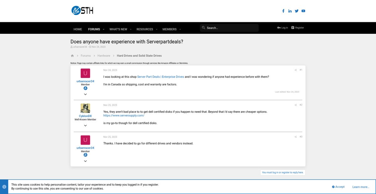 Does anyone have experience with Serverpartdeals? Screenshot