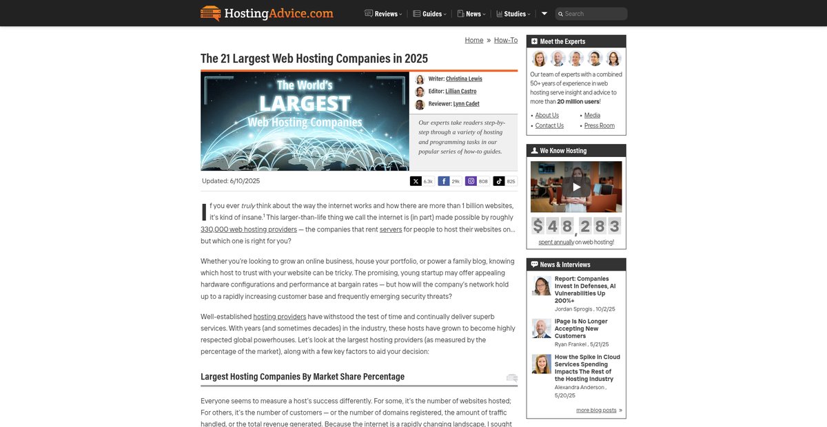 The 21 Largest Web Hosting Companies in 2025 Screenshot
