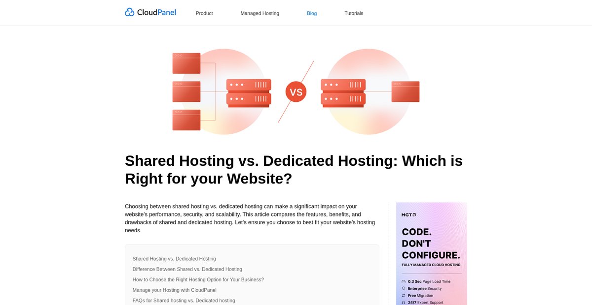 Shared Hosting vs. Dedicated Hosting: Which is Right for your Website? Screenshot