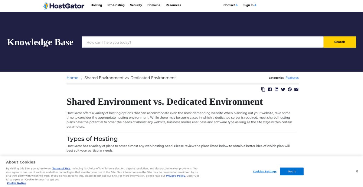 Shared Environment vs. Dedicated Environment Screenshot