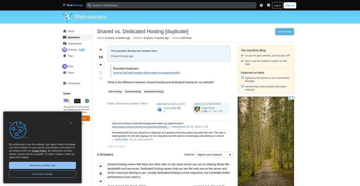 Shared vs. Dedicated Hosting [duplicate] Screenshot