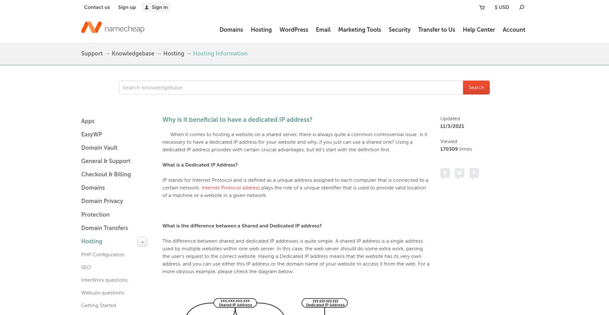 Why is it beneficial to have a dedicated IP address? - Hosting Screenshot