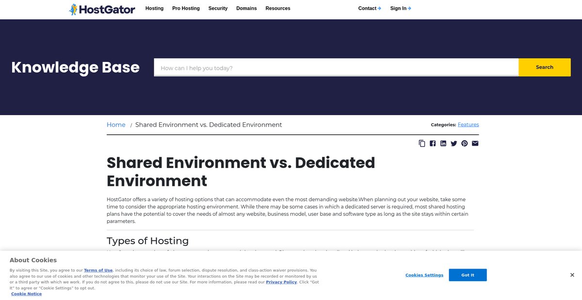 Shared Environment vs. Dedicated Environment Screenshot