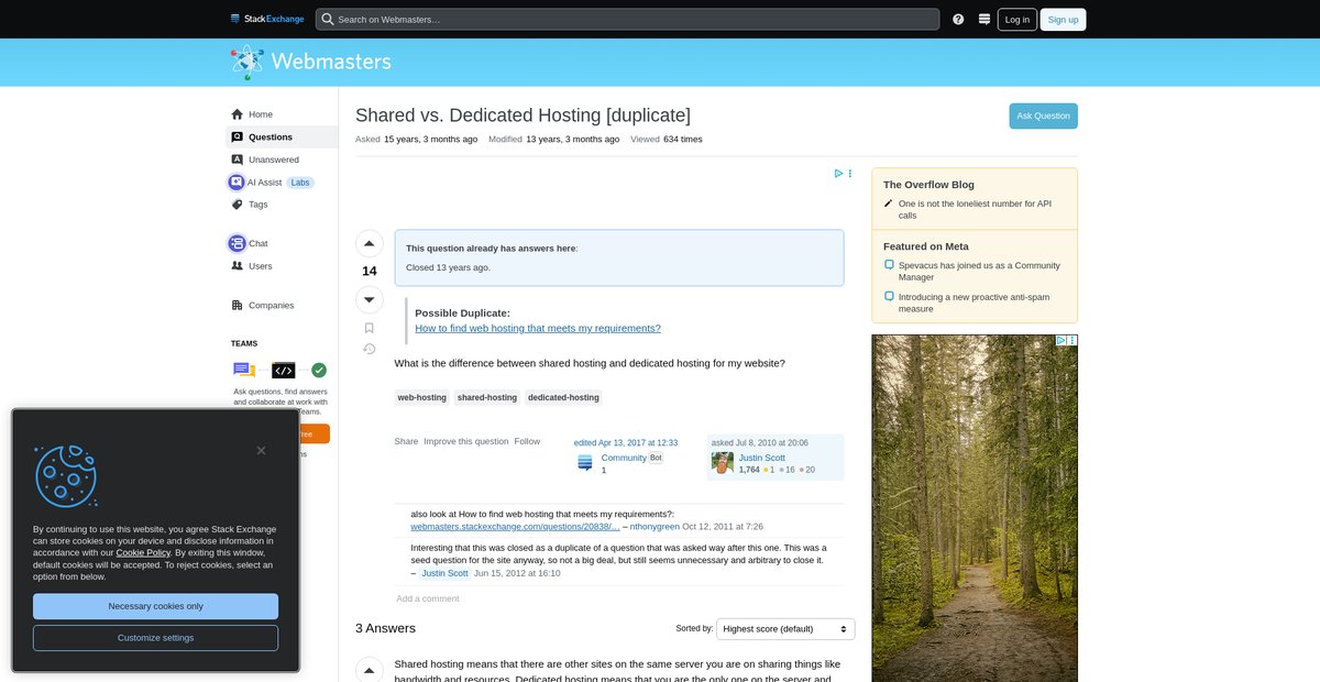 Shared vs. Dedicated Hosting [duplicate] Screenshot