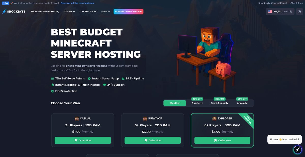 Cheap Minecraft Server Hosting | Shockbyte Screenshot