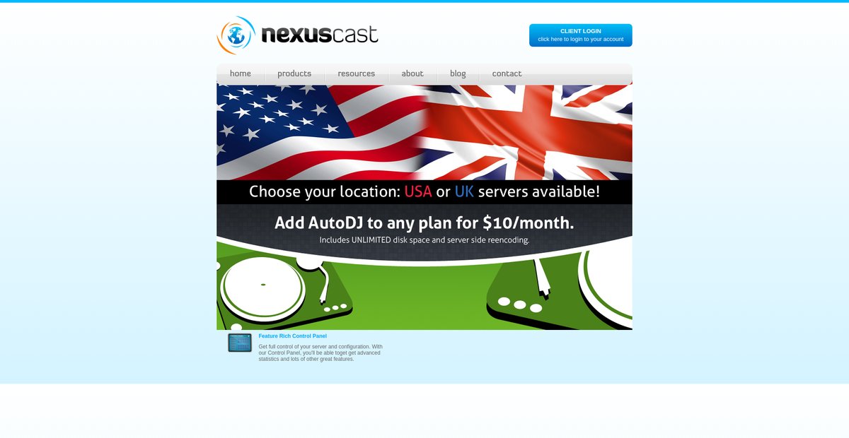 Quality SHOUTcast Hosting, Icecast Hosting & AutoDJ Services Screenshot