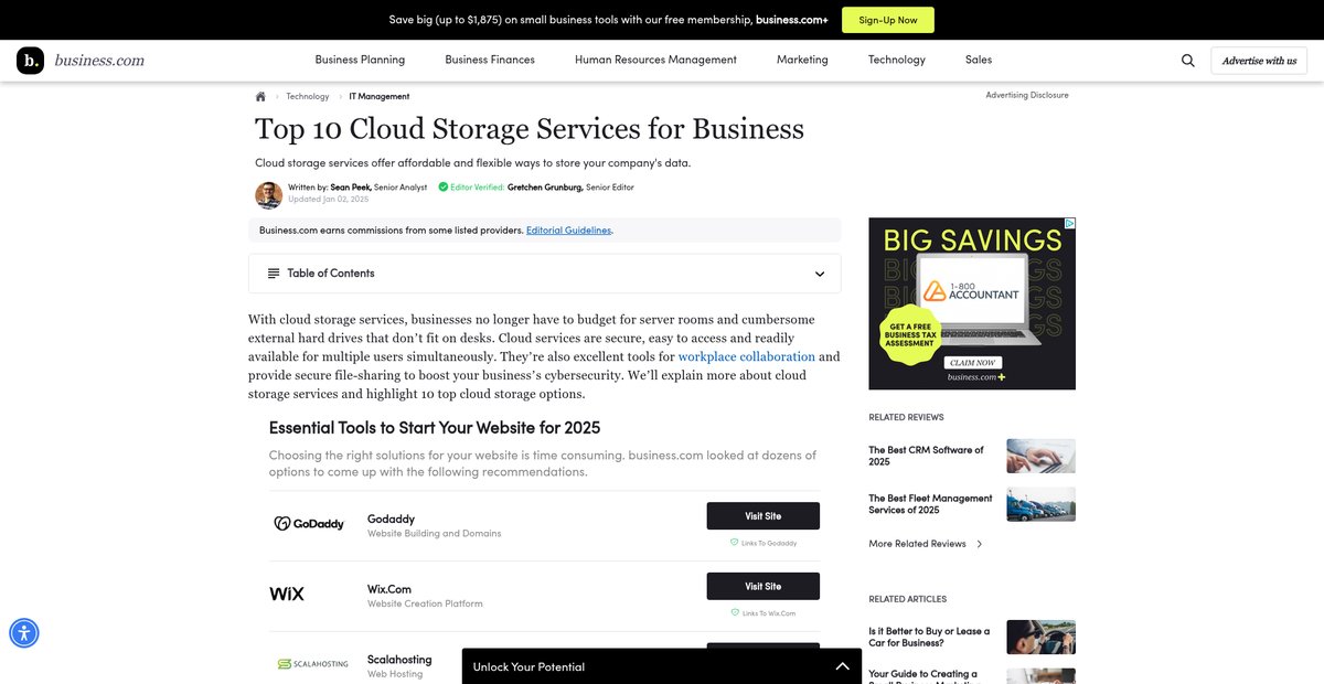 Top 10 Cloud Storage Services for Business Screenshot