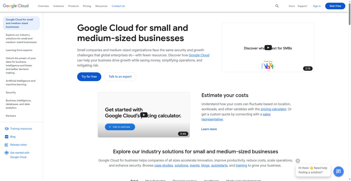 Google Cloud for small and medium-sized businesses Screenshot