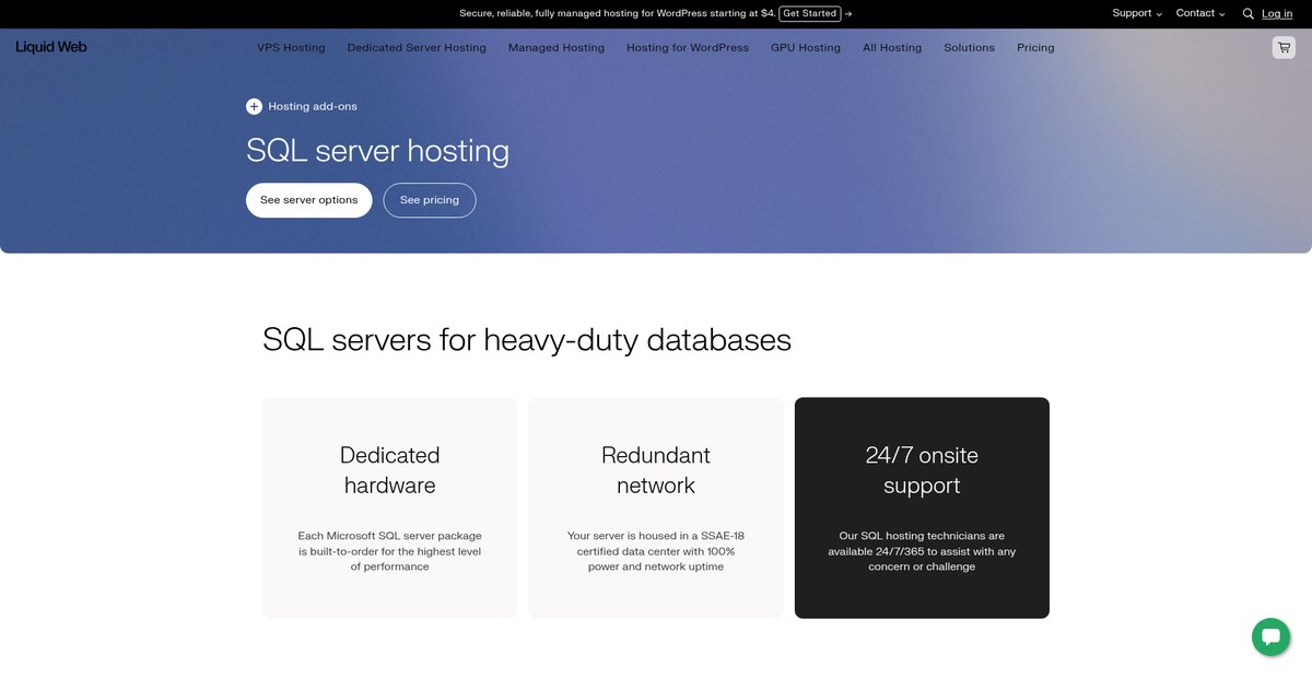 SQL Server Hosting | Liquid Web Screenshot
