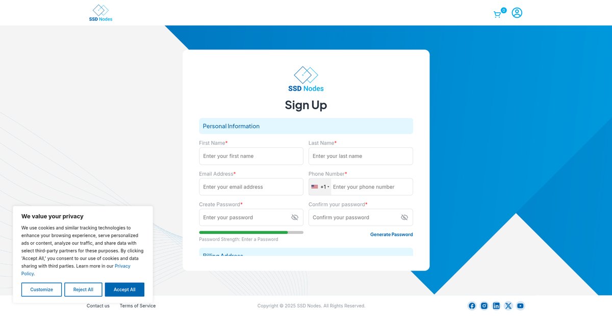 Sign Up - SSD Nodes Screenshot