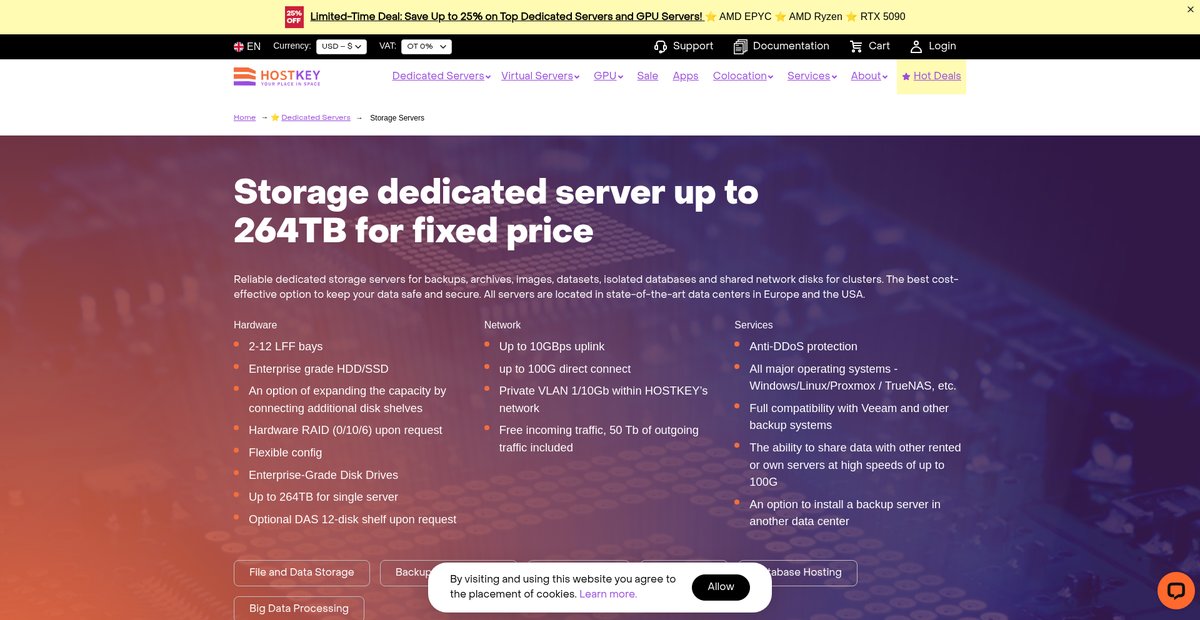 Storage dedicated server up to 264TB for fixed price Screenshot