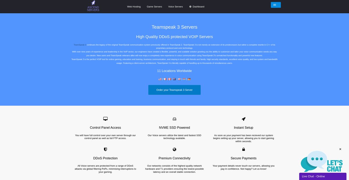 Teamspeak 3 Voice Servers | Ascend Servers Screenshot