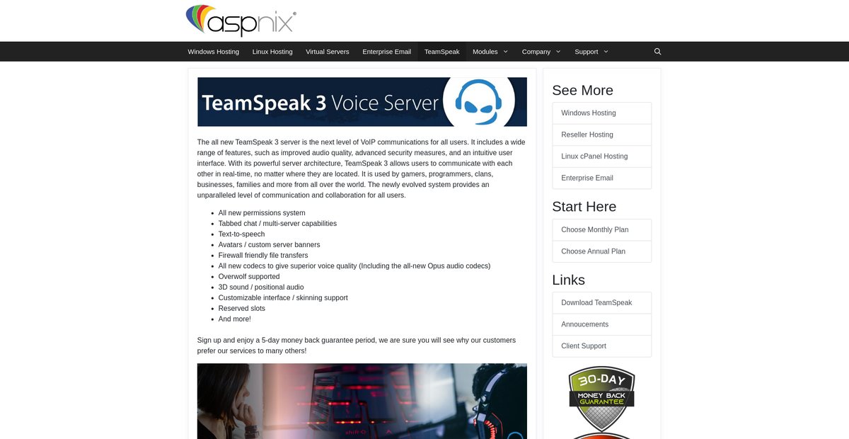 TeamSpeak VoIP – ASPnix Web Hosting Screenshot