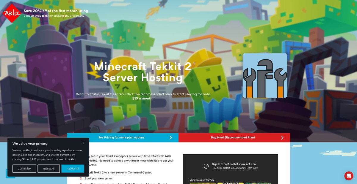 Minecraft Tekkit 2 Server Hosting Screenshot