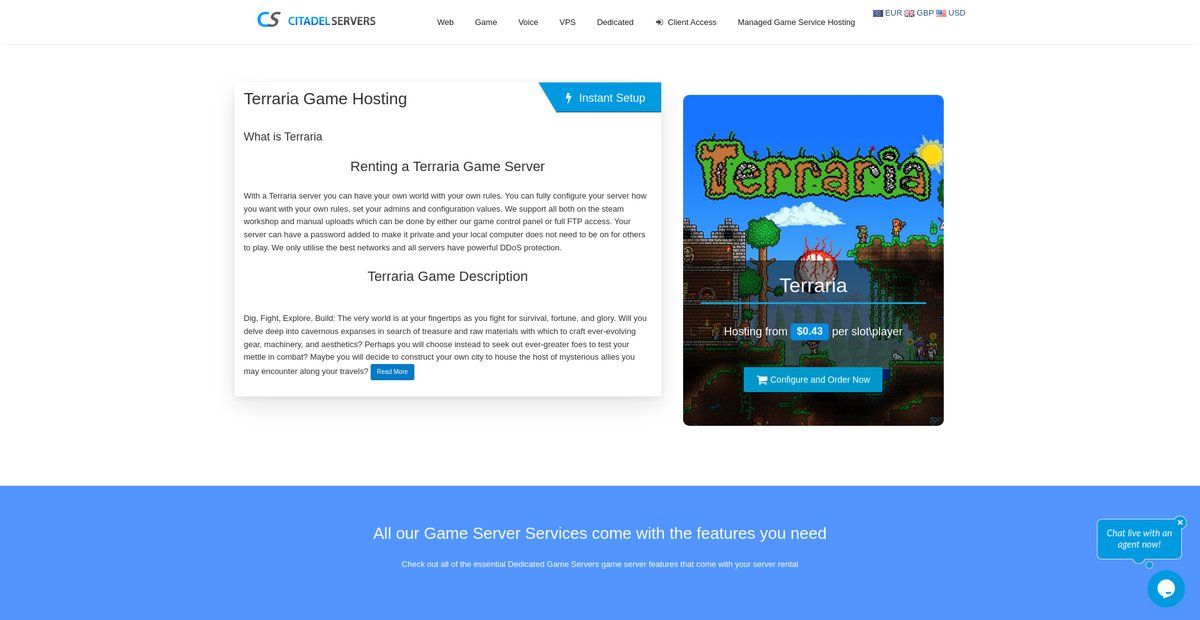 Terraria Game Server Hosting Screenshot