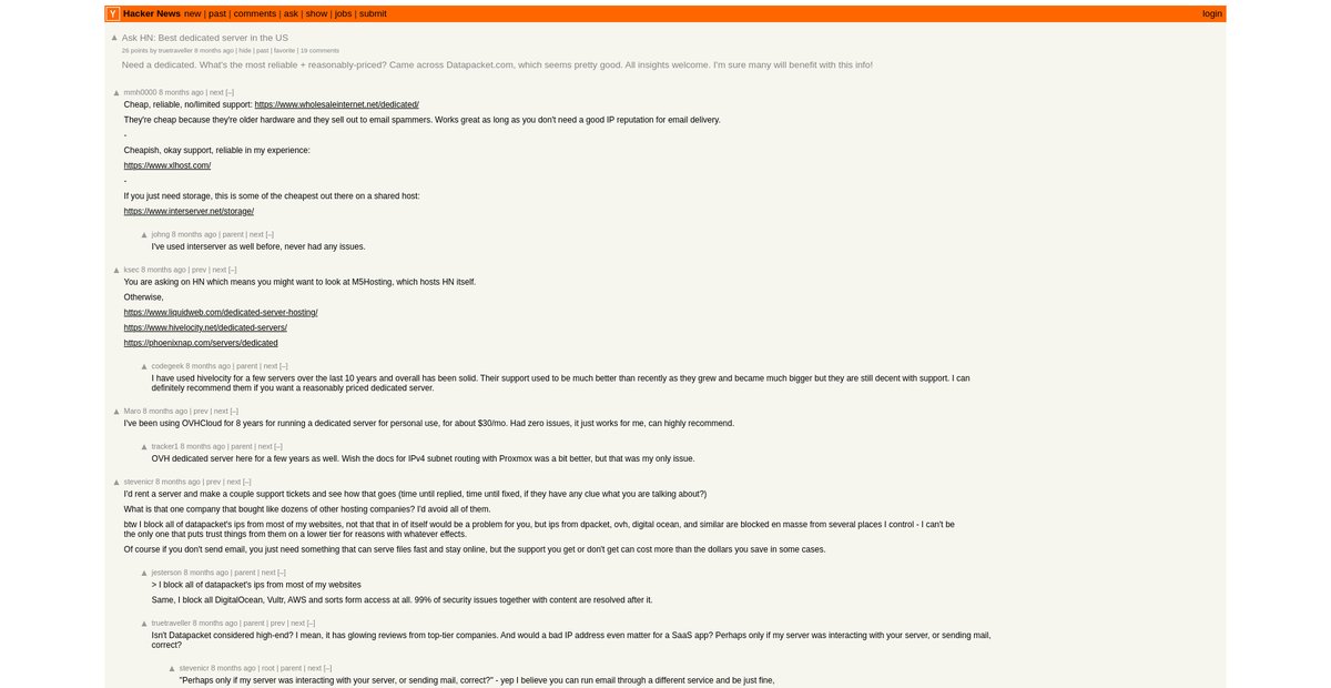 Ask HN: Best dedicated server in the US Screenshot