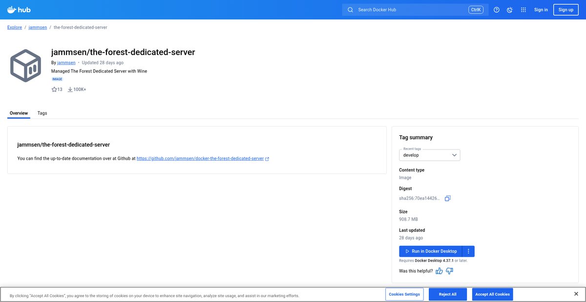 jammsen/the-forest-dedicated-server - Docker Image | Docker Hub Screenshot