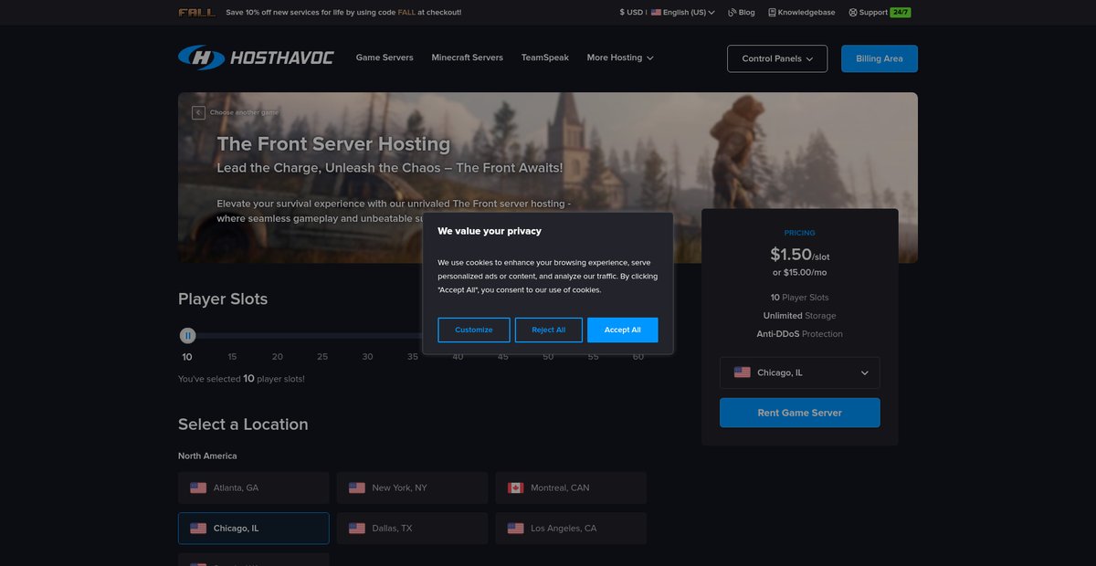 The Front Server Hosting Screenshot