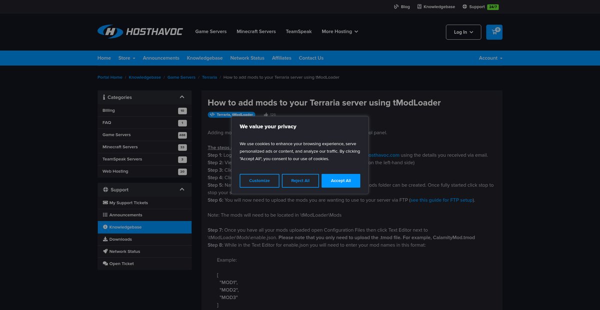 How to add mods to your Terraria server using tModLoader - Knowledgebase Screenshot