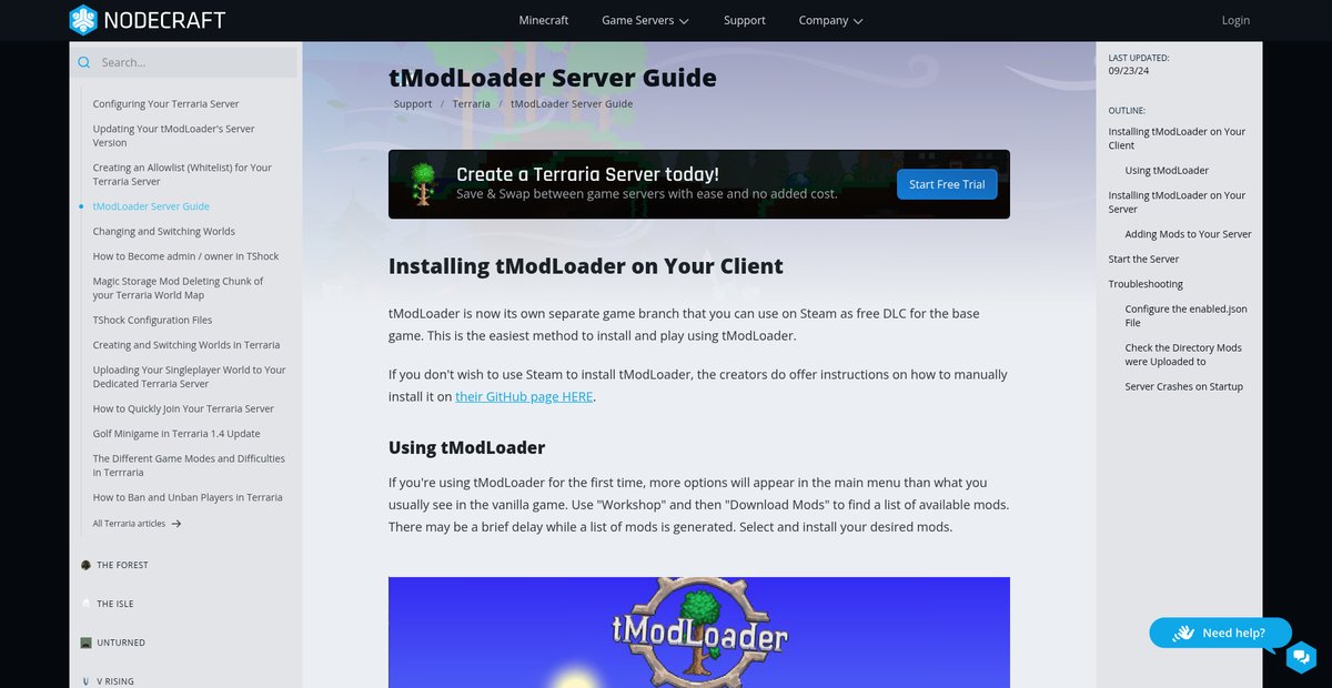 tModLoader Server Guide | Terraria | Knowledgebase Article Screenshot