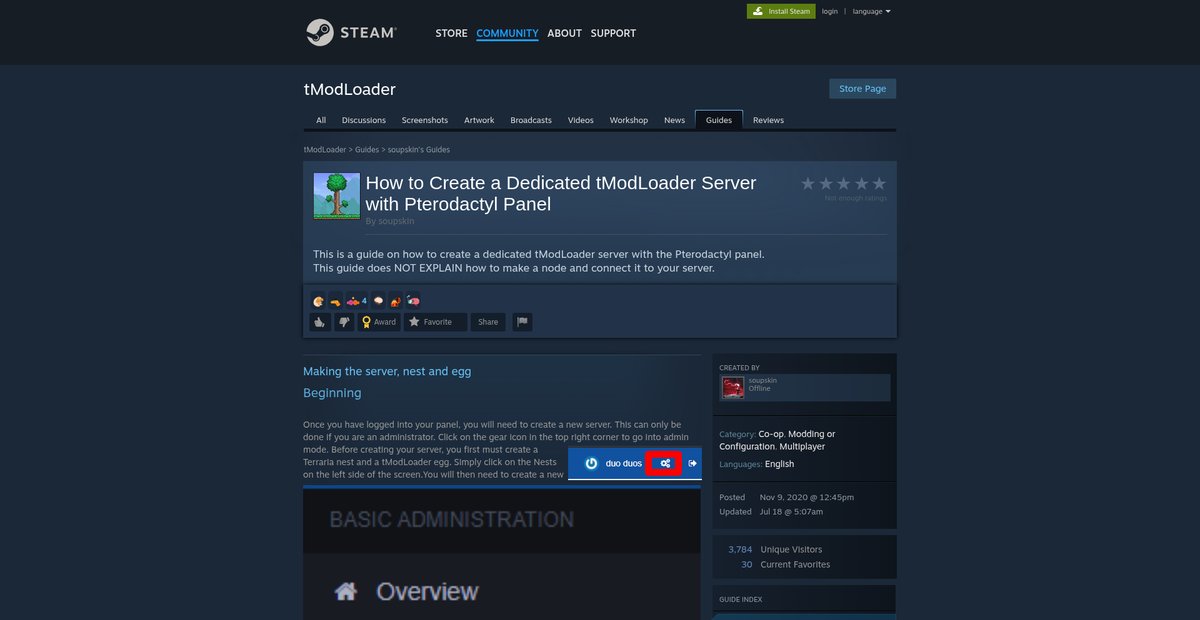 Steam Community :: Guide :: How to Create a Dedicated tModLoader Server with Pterodactyl Panel Screenshot