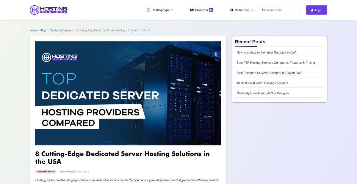 8 Cutting-Edge Dedicated Server Hosting Solutions in the ... Screenshot