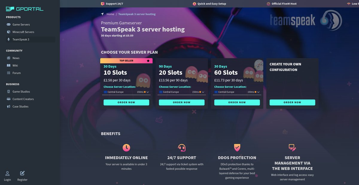 Teamspeak 3 server hosting ➜ g-portal.com Screenshot