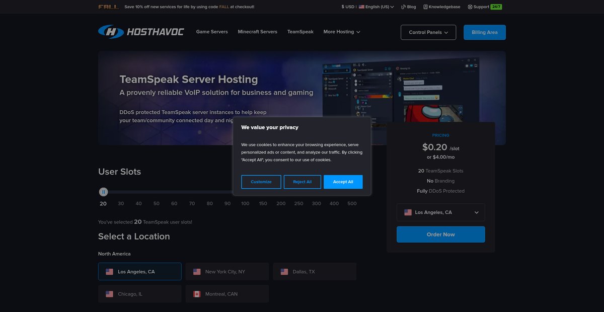 TeamSpeak Server Hosting Screenshot