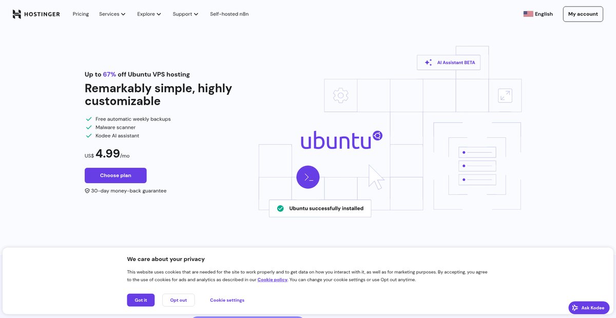 Ubuntu VPS | Fast server with NVMe storage & root access Screenshot