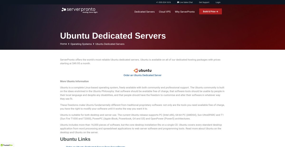 Ubuntu Dedicated Servers, Ubuntu Hosting by ServerPronto Screenshot