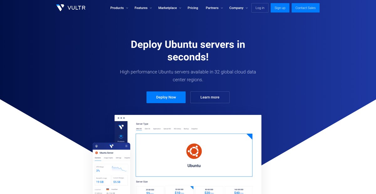 Deploy Ubuntu Servers in Seconds Worldwide - Vultr.com Screenshot