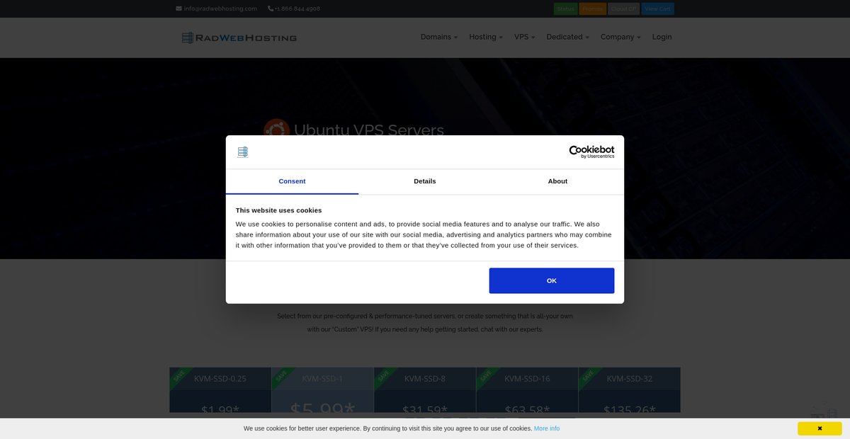 Ubuntu VPS Servers - Fast and Secure | Rad Web Hosting Screenshot