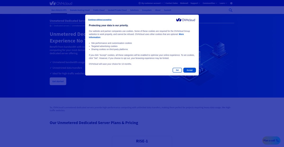 Unmetered Dedicated Server | Bare Metal Screenshot