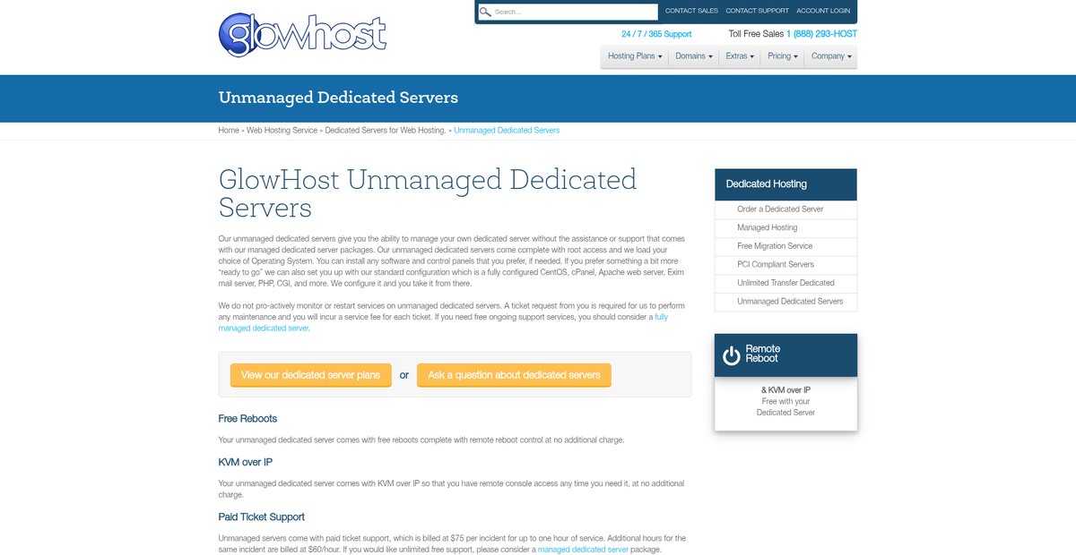 Unmanaged Dedicated Servers Screenshot