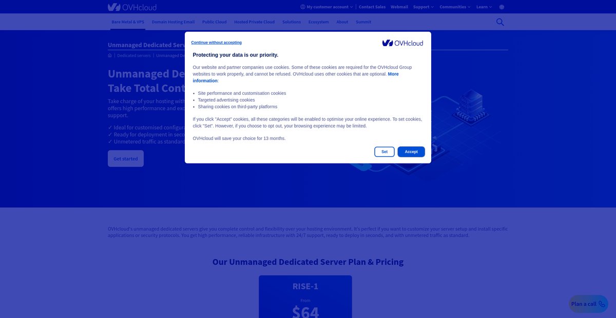 Unmanaged Dedicated Server Hosting | Bare Metal Screenshot