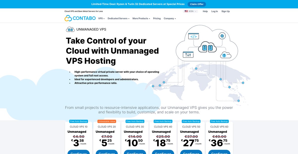 Unmanaged VPS Hosting with Full Control and Low Cost Screenshot