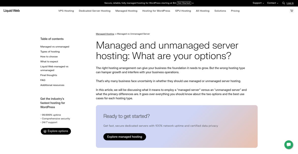 Managed vs. Unmanaged Server Hosting Screenshot