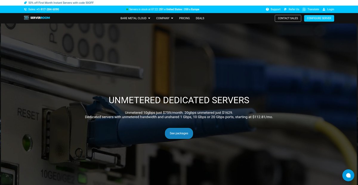 Unmetered Dedicated Servers | 10 Gbps & 20 Gbps Starting at ... Screenshot