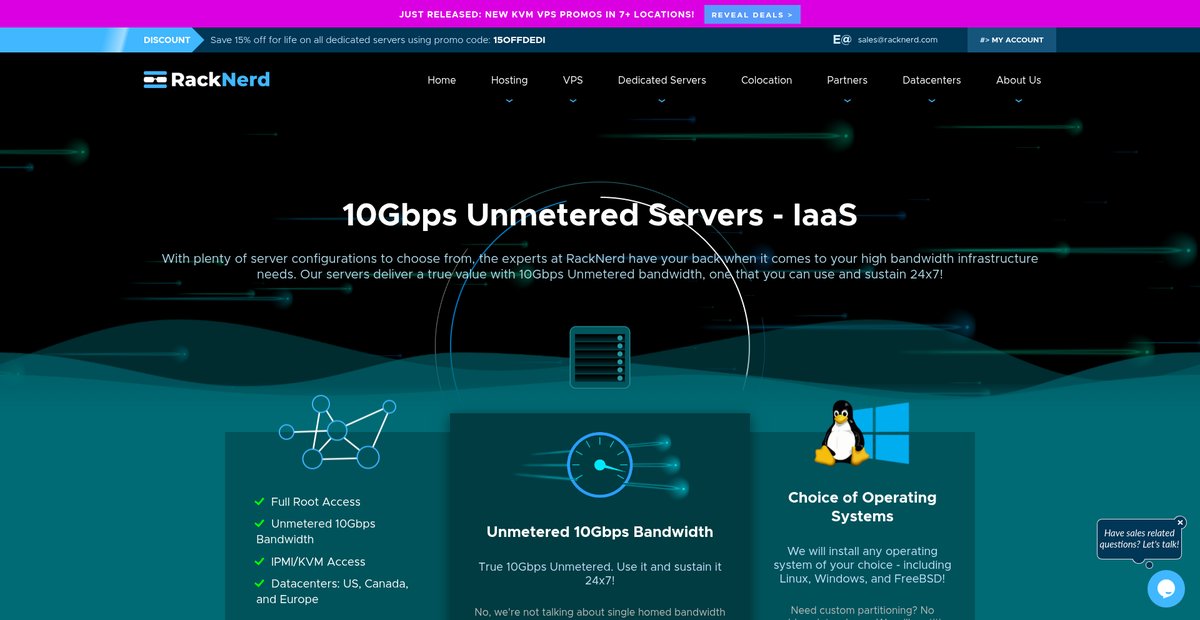 10Gbps Unmetered Servers (IaaS) - RackNerd Screenshot