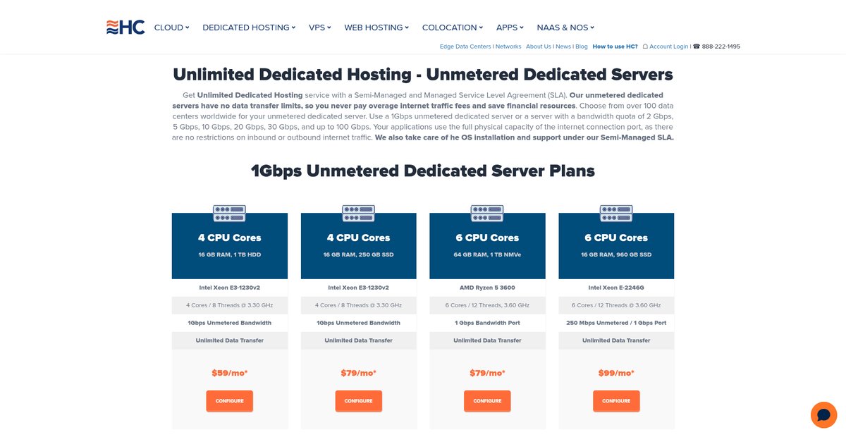 Unmetered Dedicated Servers - Unlimited Dedicated Hosting | HC Screenshot