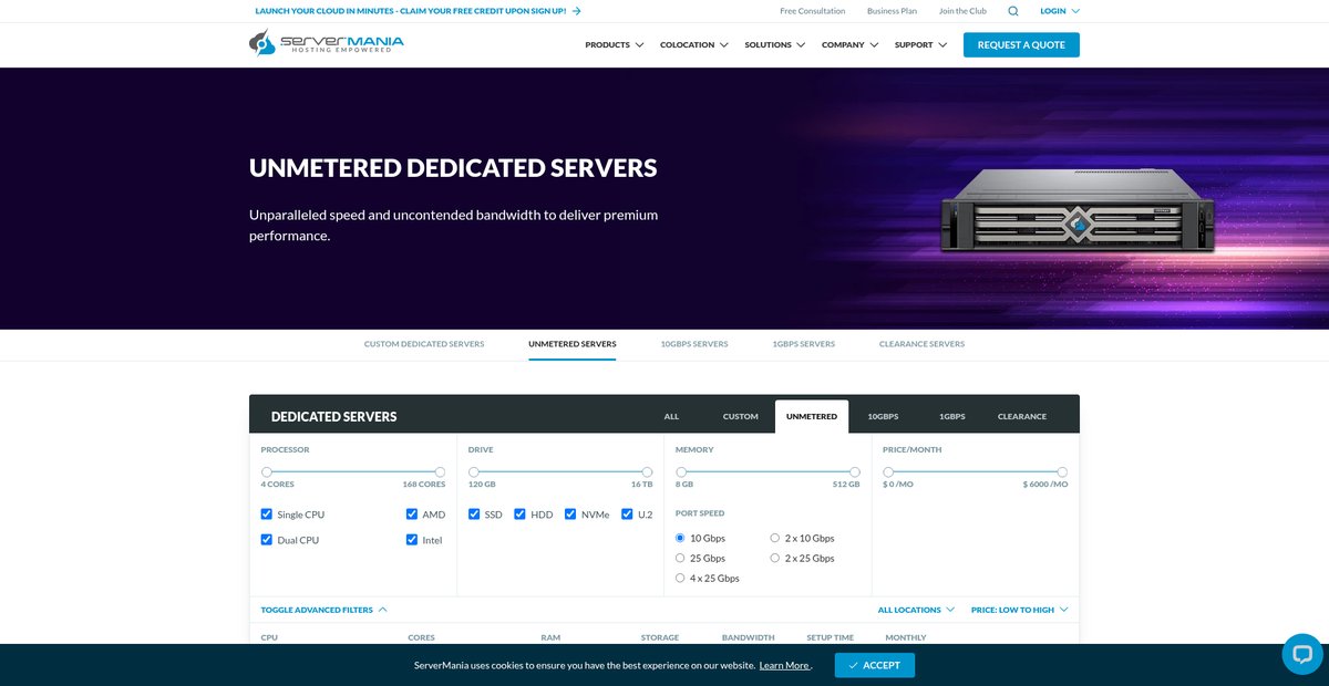 Unmetered Dedicated Servers Screenshot