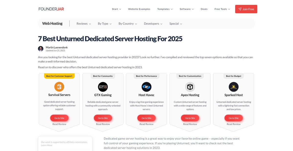 7 Best Unturned Dedicated Server Hosting For 2025 | FounderJar Screenshot