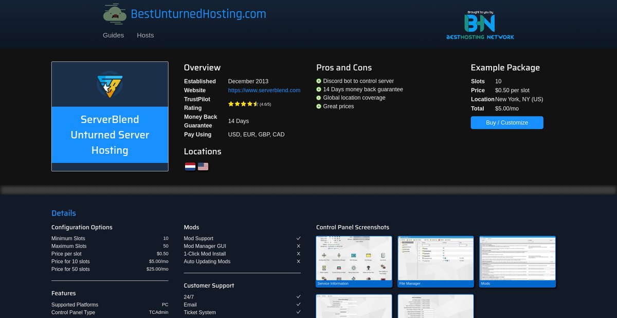 ServerBlend Unturned Server Hosting Information and Reviews Screenshot