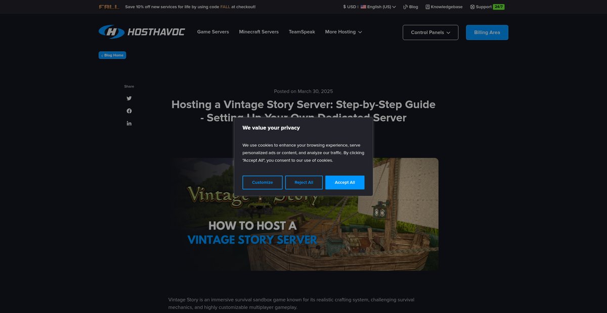 Hosting a Vintage Story Server: Step-by-Step Guide Screenshot
