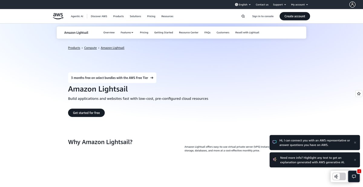 Virtual Private Server And Web Hosting - Amazon Lightsail Screenshot
