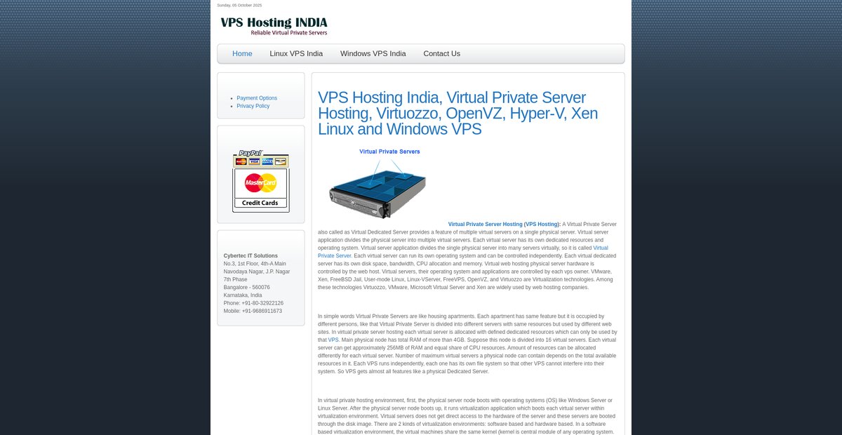 VPS Hosting India Virtual Private Server Virtuozzo OpenVZ Hyper-V Xen Screenshot