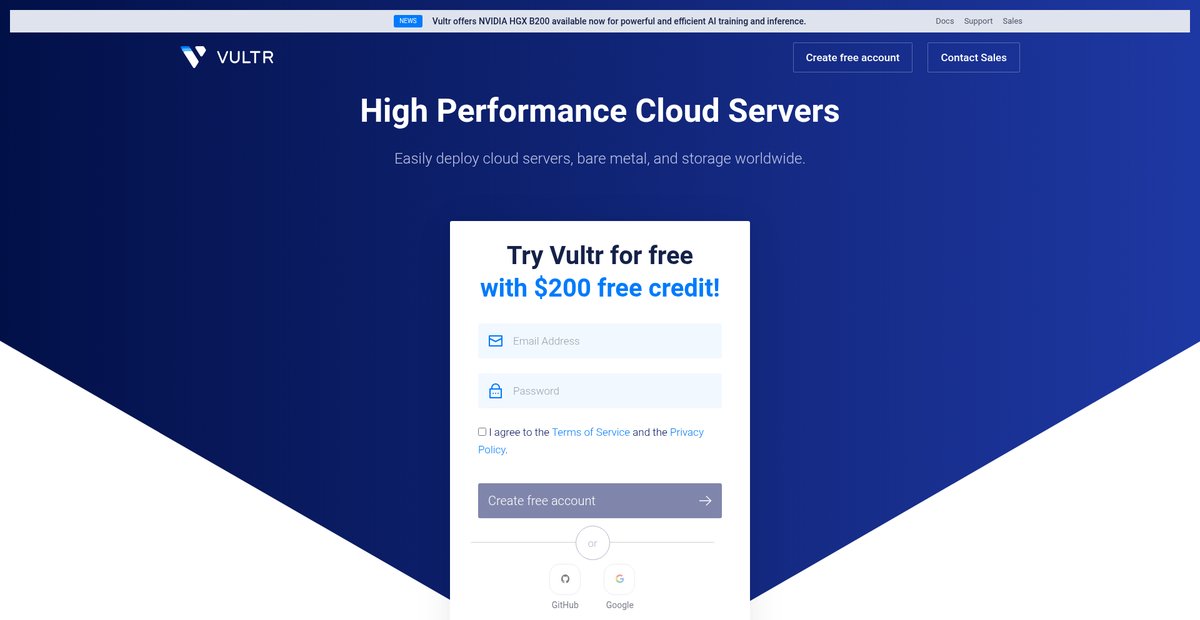 Vultr: High Performance SSD Cloud. Screenshot