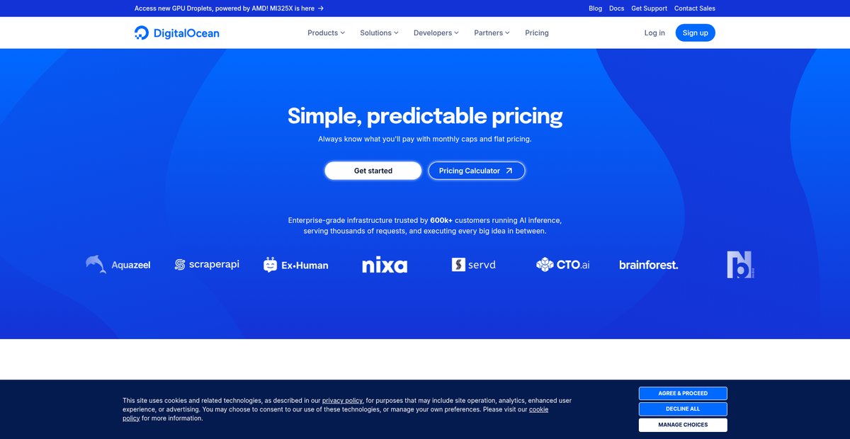 Budget-Friendly Cloud Server Pricing | DigitalOcean Screenshot